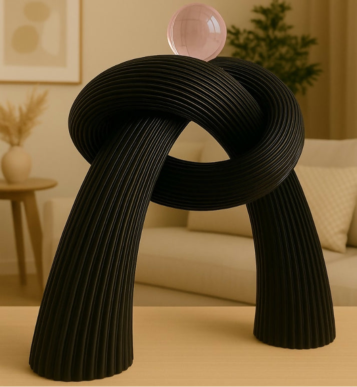 Black Abstract Knot Sculpture with Sphere