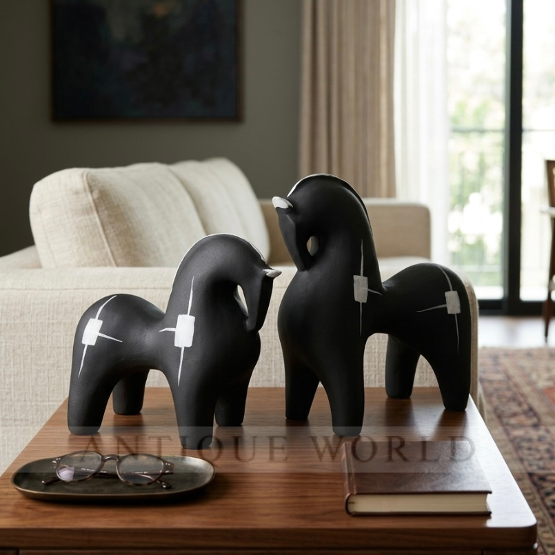 Abstract Black Horse Figurines (Set of 2 )