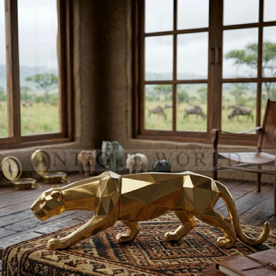 Geometric Crackle-Finish Panther Sculpture