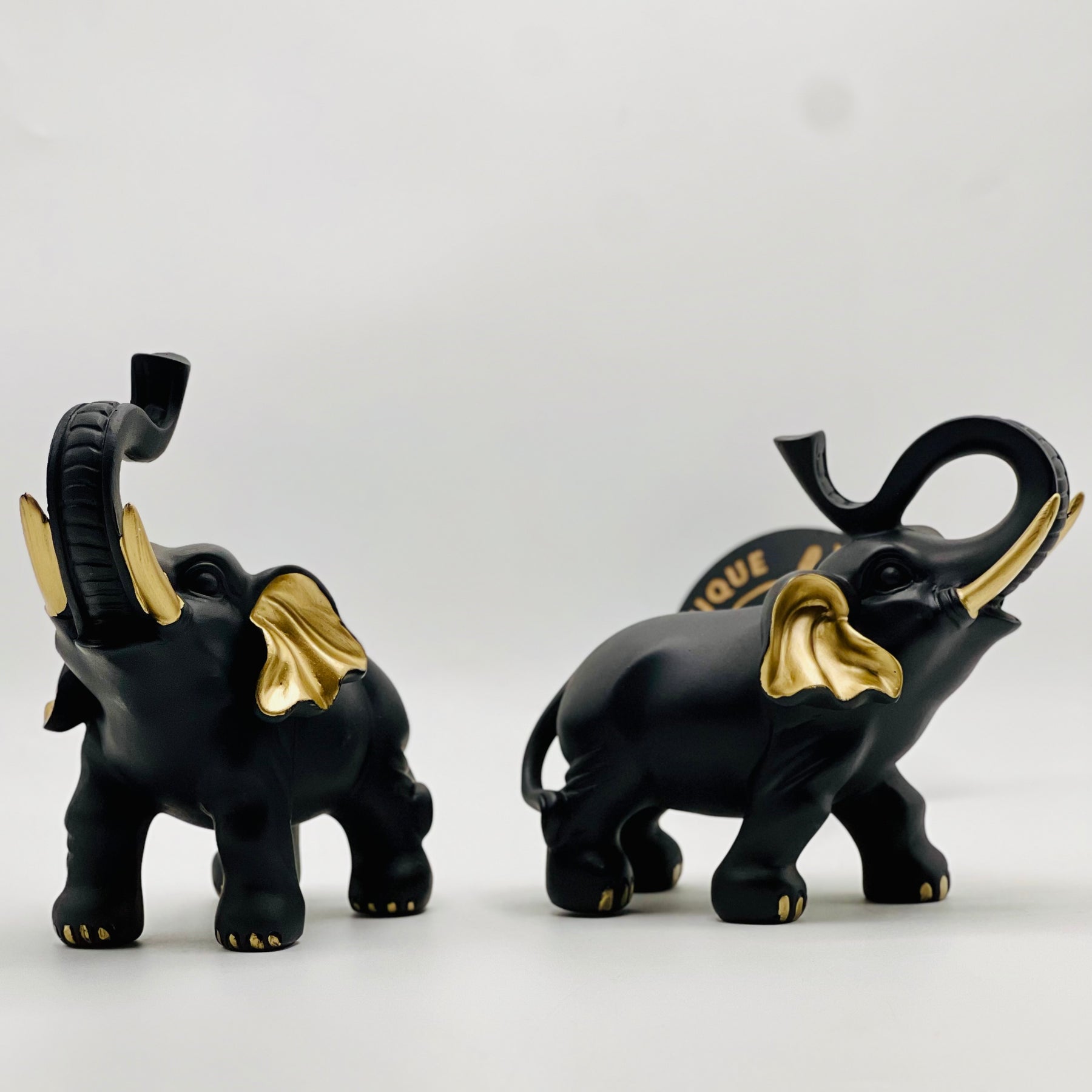 Resin Black Elephant Statue ( Set of 2 )