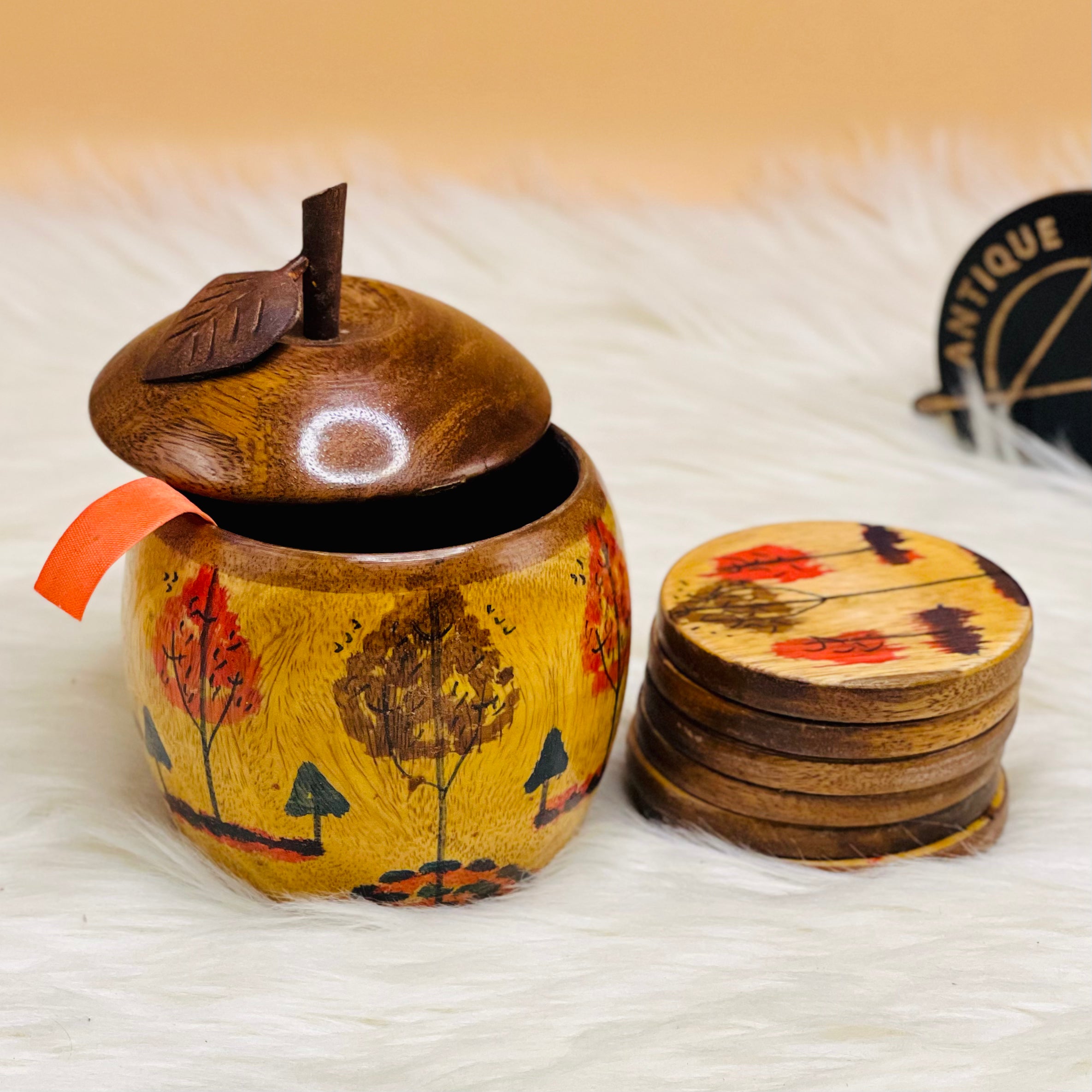 Apple Shaped Wooden Tea Coaster