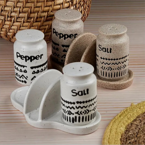 Ceramic Salt Pepper Container Set with Tray