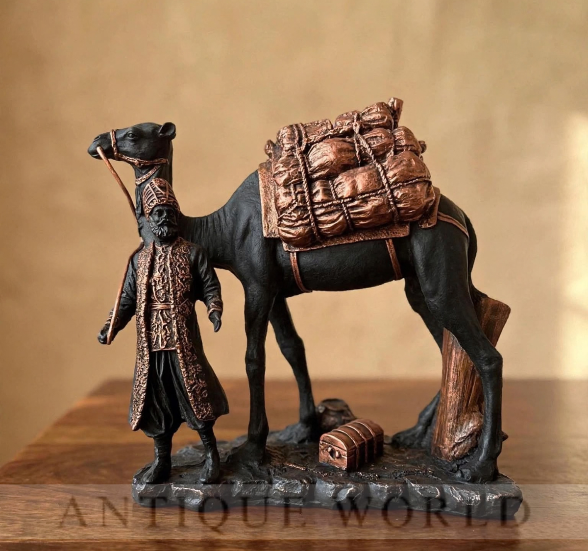 Traditional Traveler & Camel Statue with Treasure Load