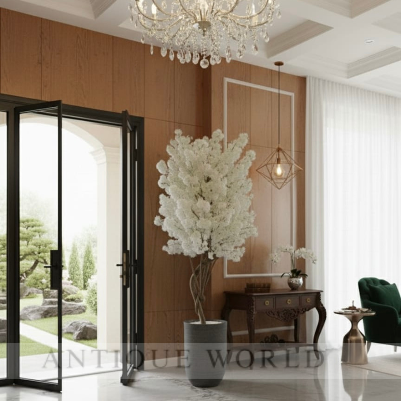 Faux White Cherry Blossom Tree in Modern Planter