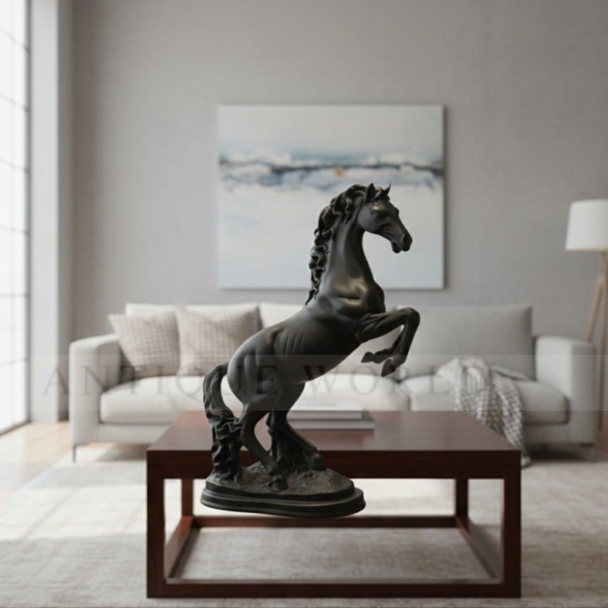 Contemporary Matte Black Galloping Horse Sculpture