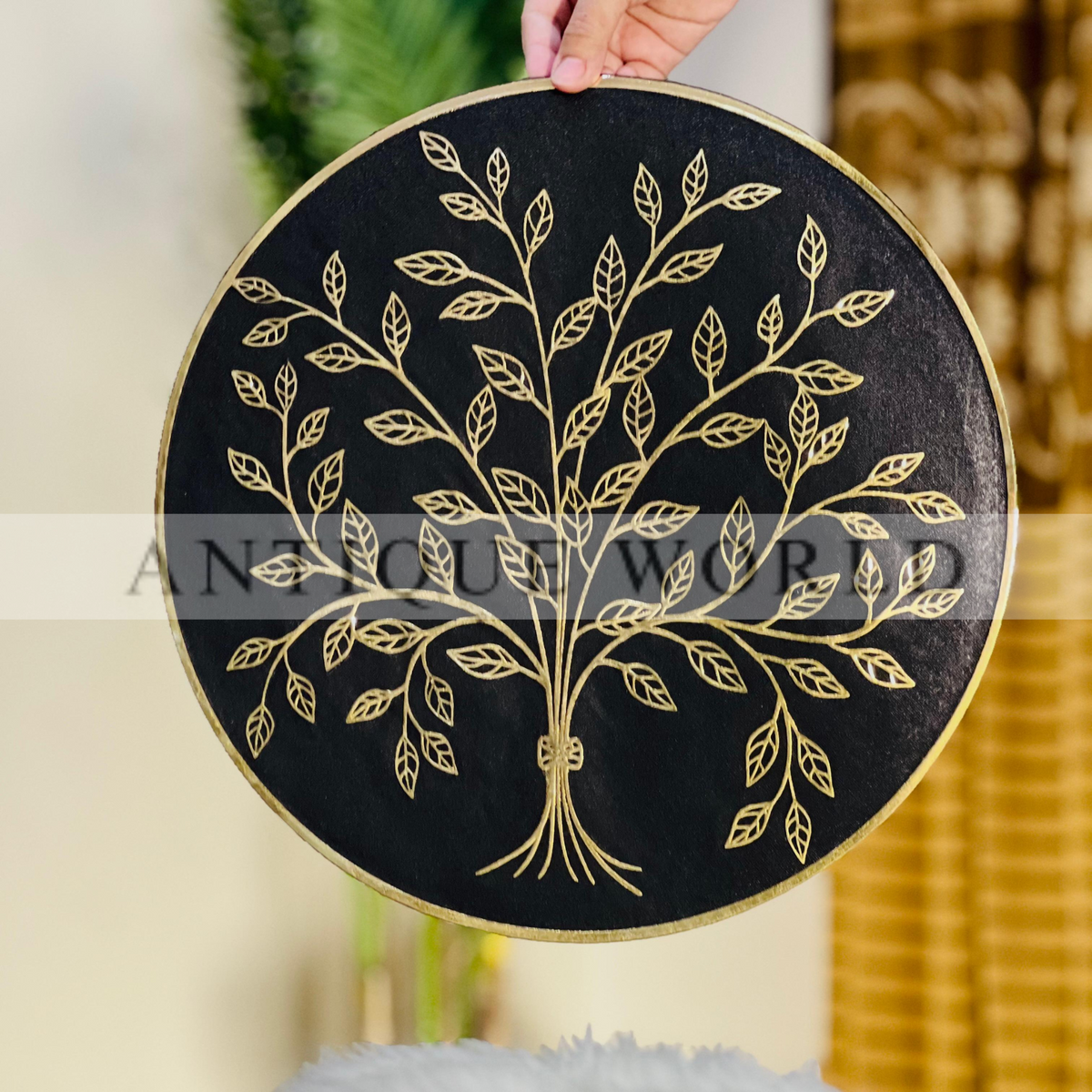 Gold Finished Tree Textured Table Mat Placements( Set Of 2)