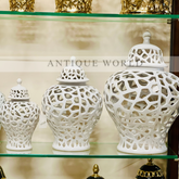 Ceramic Pierced Ginger Jars With Conical Lid (Set Of 3)