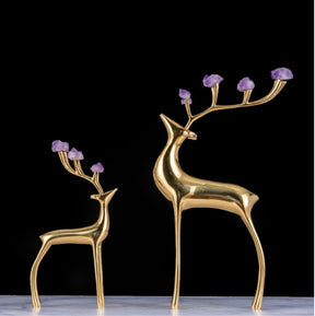 Bronze Deer ē Quartz Stone| cabinet decoration ( set of 2 )