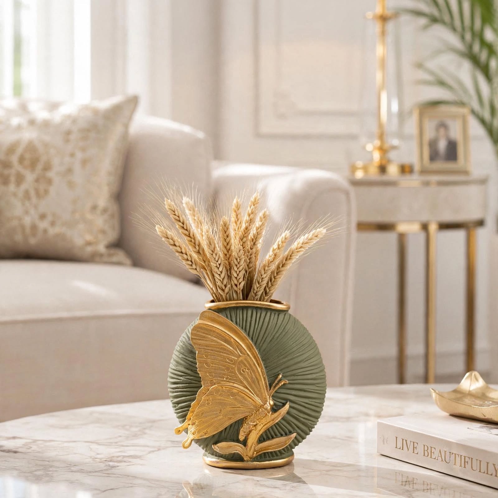 Luxury Black & Gold Butterfly Accent Vase