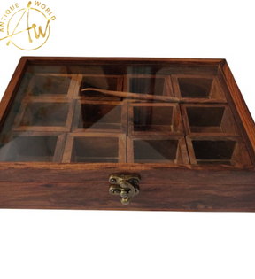 Sheesham Wood Spice Box ( 12  Compartments & A Spoon)