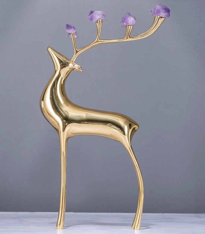 Bronze Deer ē Quartz Stone| cabinet decoration ( set of 2 )