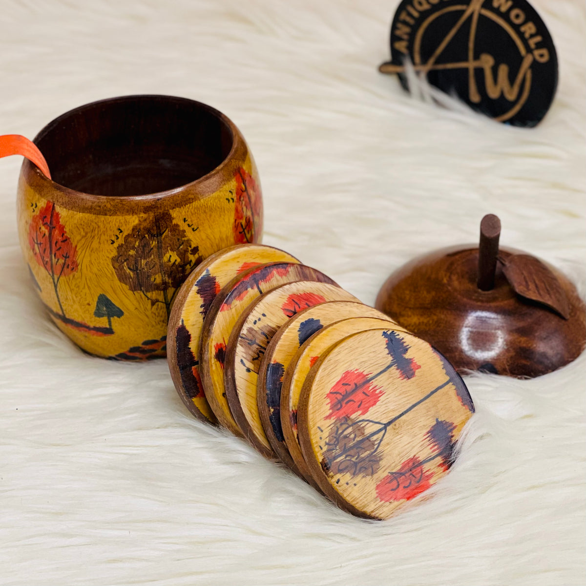 Apple Shaped Wooden Tea Coaster