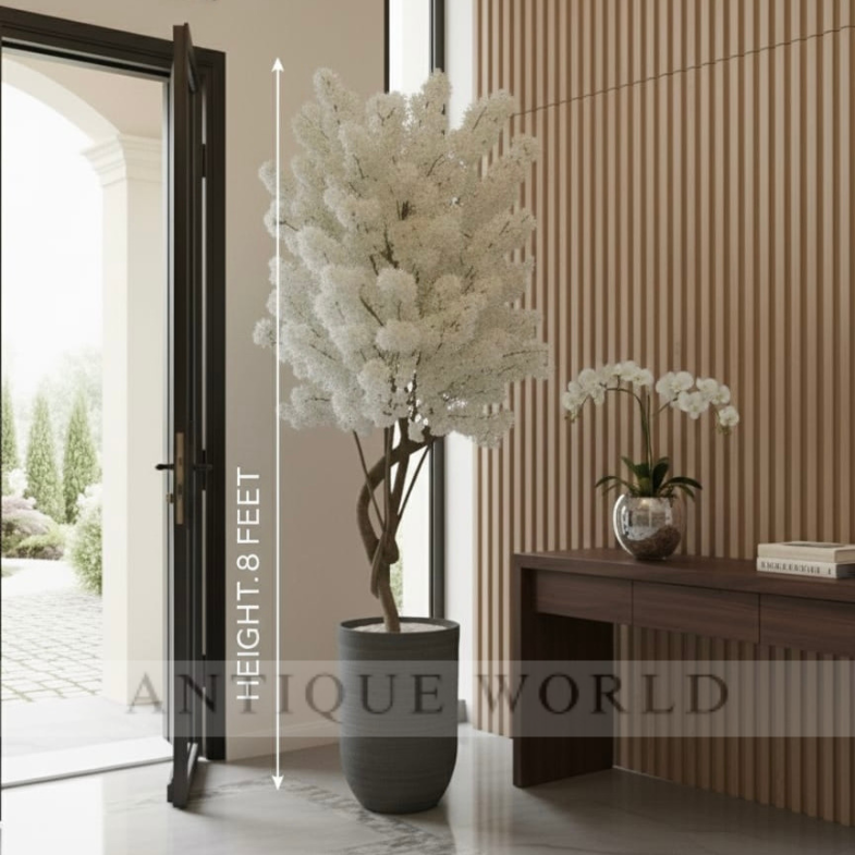 Faux White Cherry Blossom Tree in Modern Planter