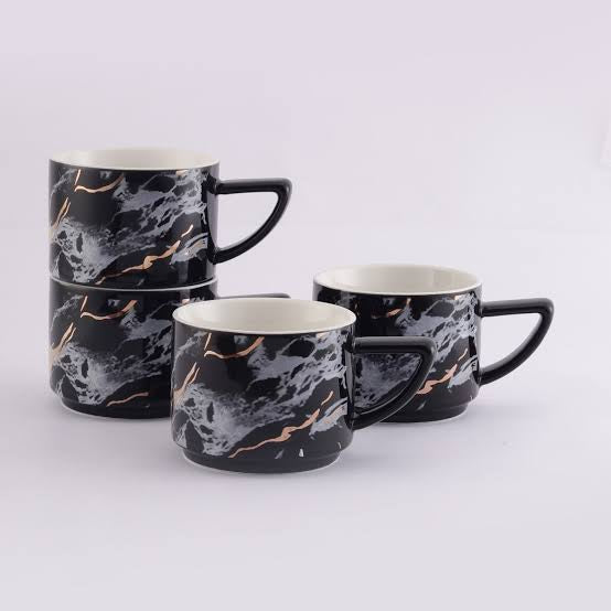 4-Piece Marble Print Mug Set with Stand