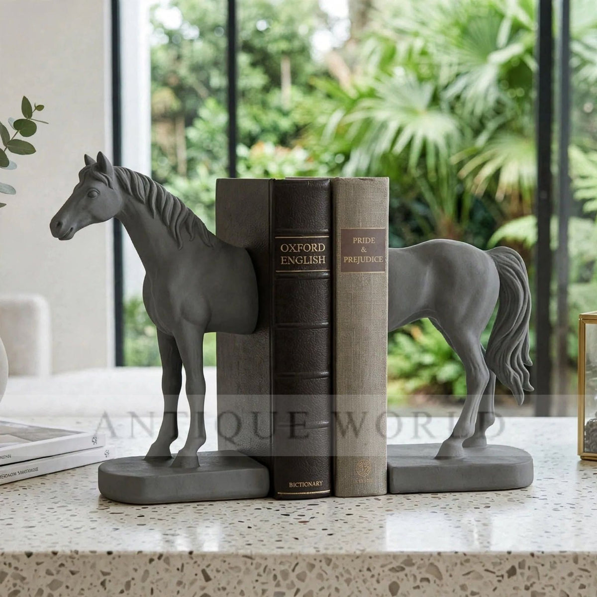 “Modern Black Horse Bookend Set – Resin Decorative Book Holders”
