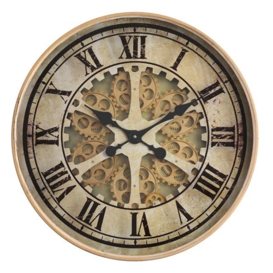 Ragnar Gold Round Exposed Moving Gear Wall Clock