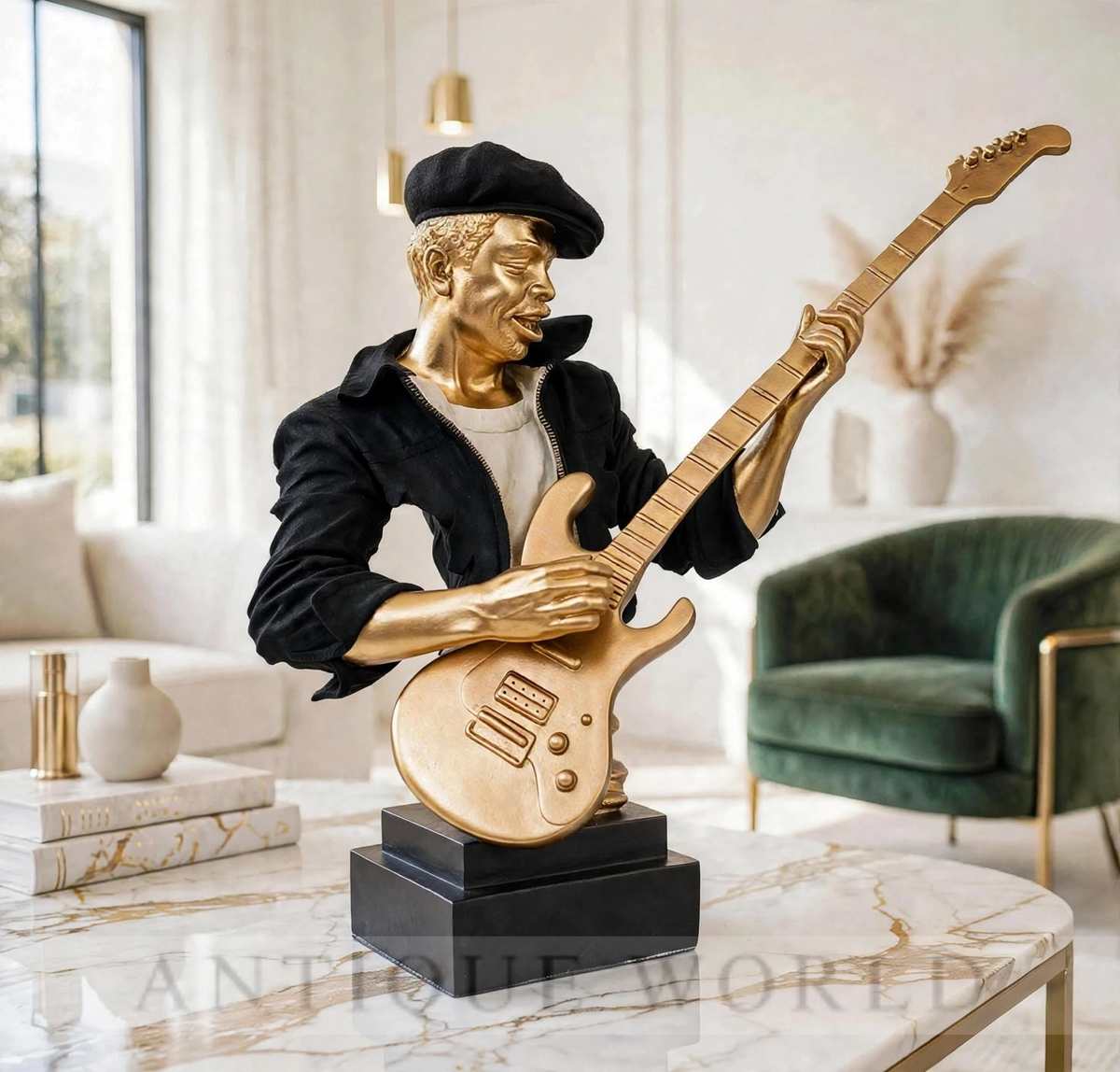 Golden Guitarist Elegance Sculpture.