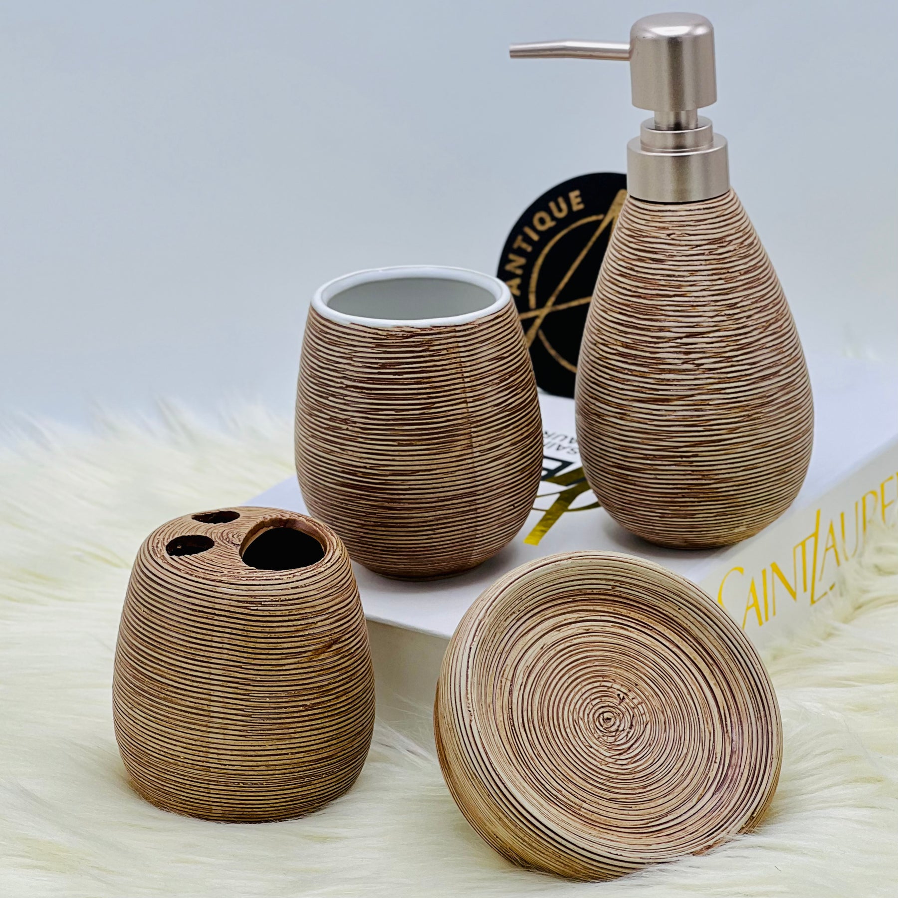 Check Texture Ceramic Bath Set-4pcs