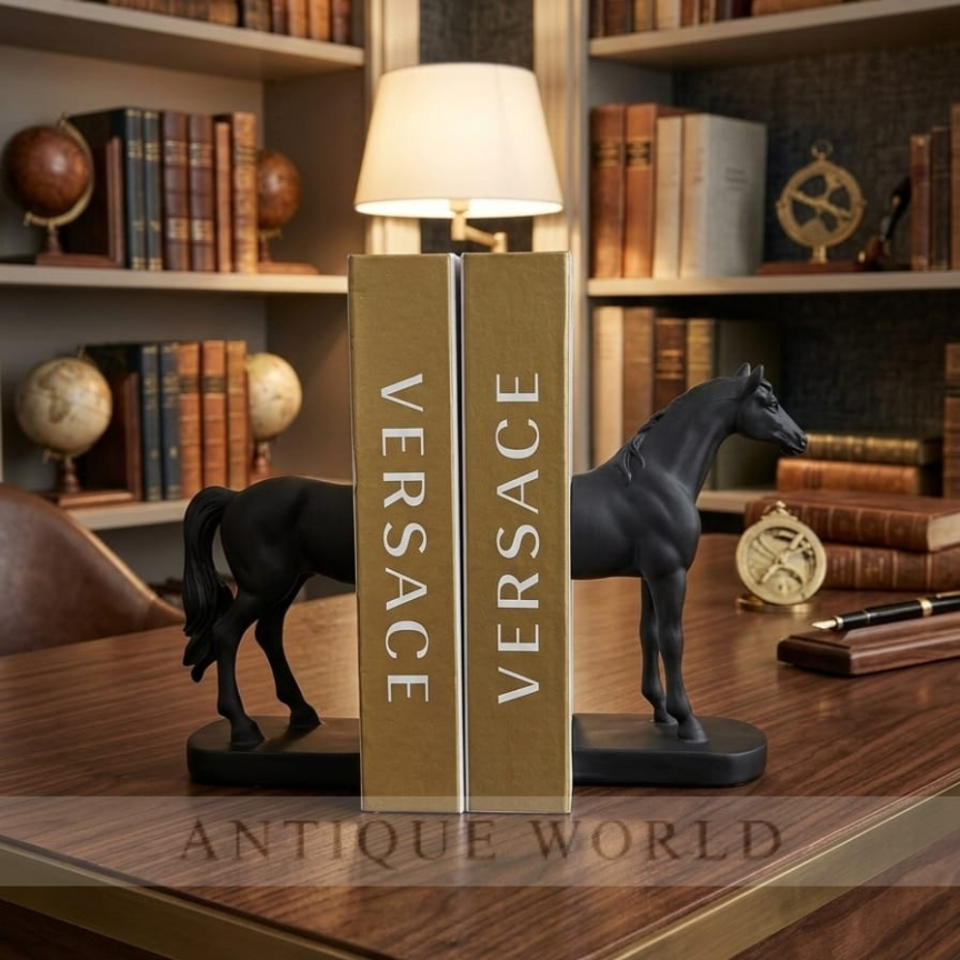 “Modern Black Horse Bookend Set – Resin Decorative Book Holders”