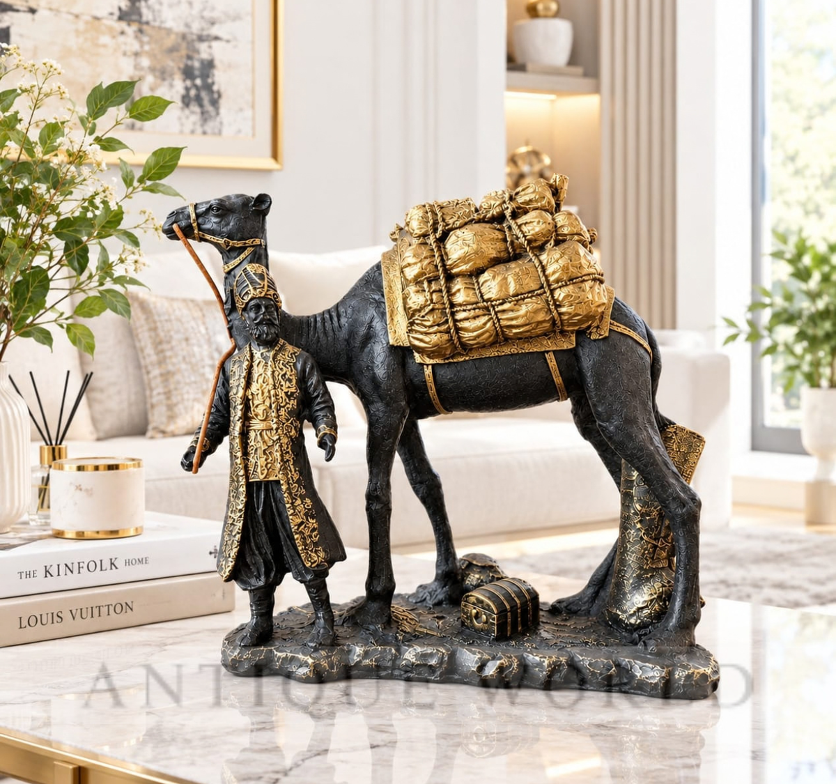 Traditional Traveler & Camel Statue with Treasure Load