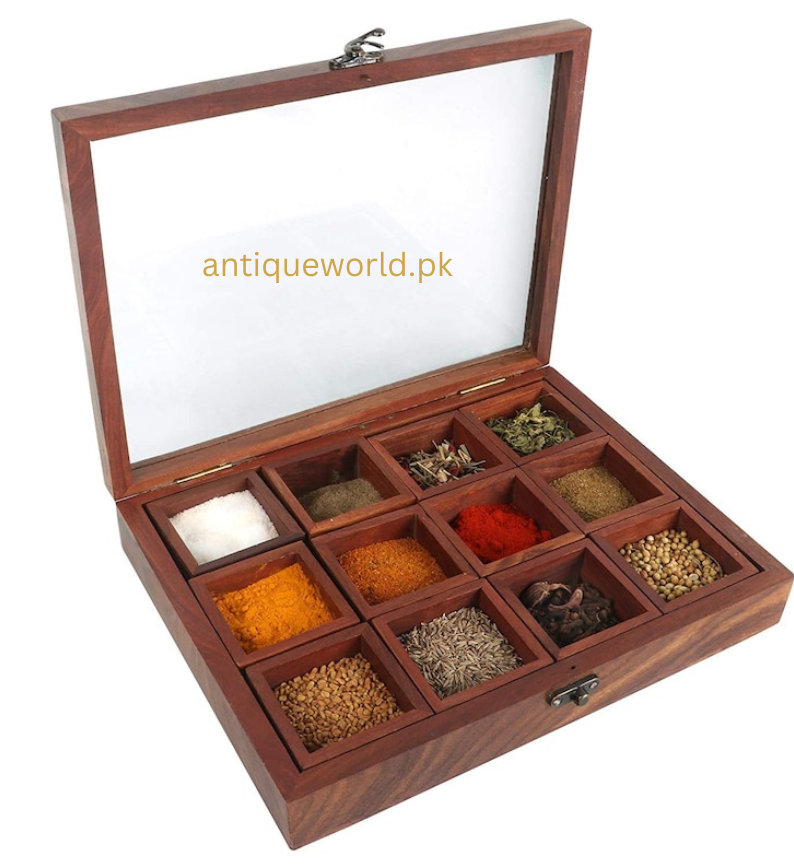 Sheesham Wood Spice Box ( 12  Compartments & A Spoon)