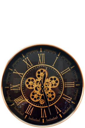 Black Wall Clock with Moving Gears