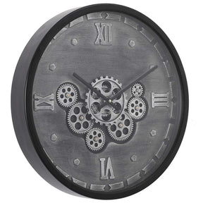 Industrial Black Grey Moving Gear Wall Clock