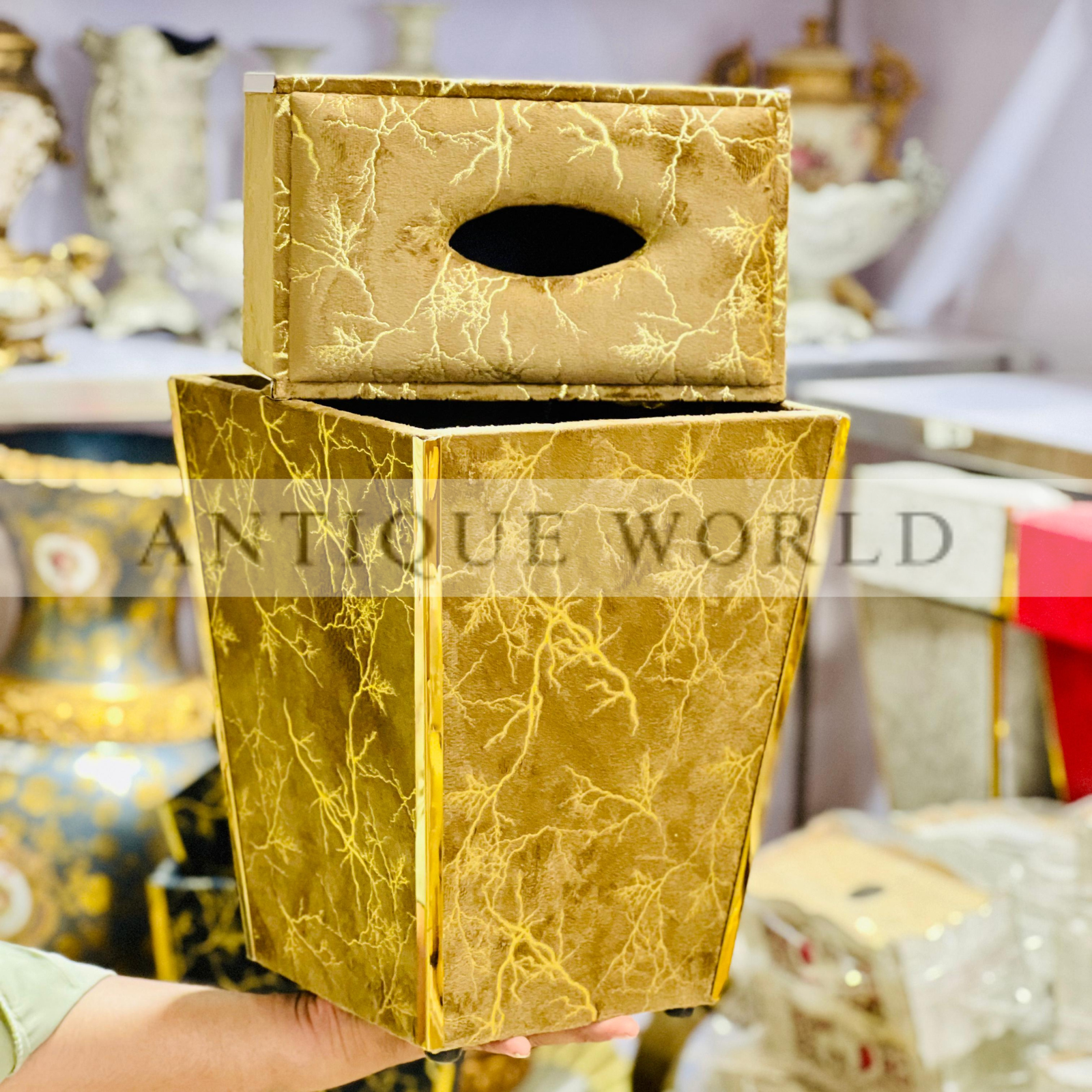 Velvet Fabric  Tissue Box with Dustbin