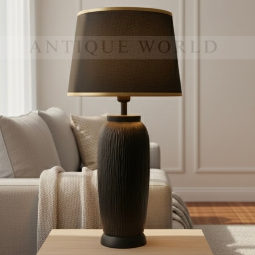 Contemporary Matte Black Table Lamp with Gold Accents