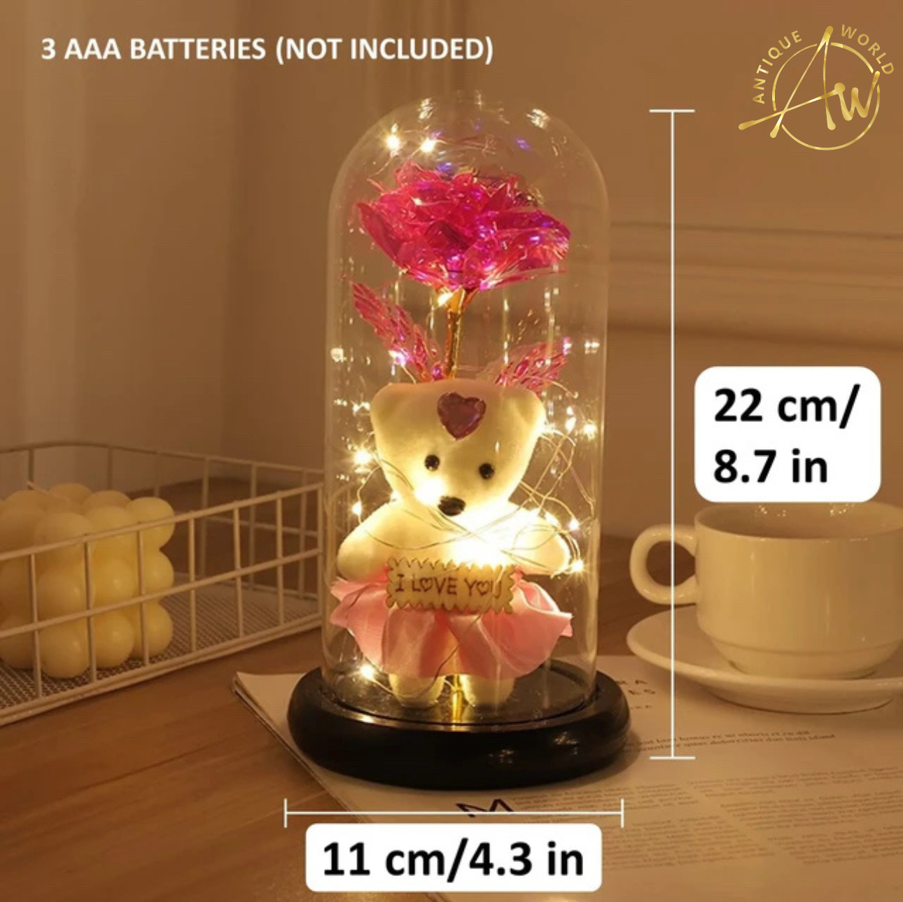 LED Eternal Teddy Bear Rose Decor