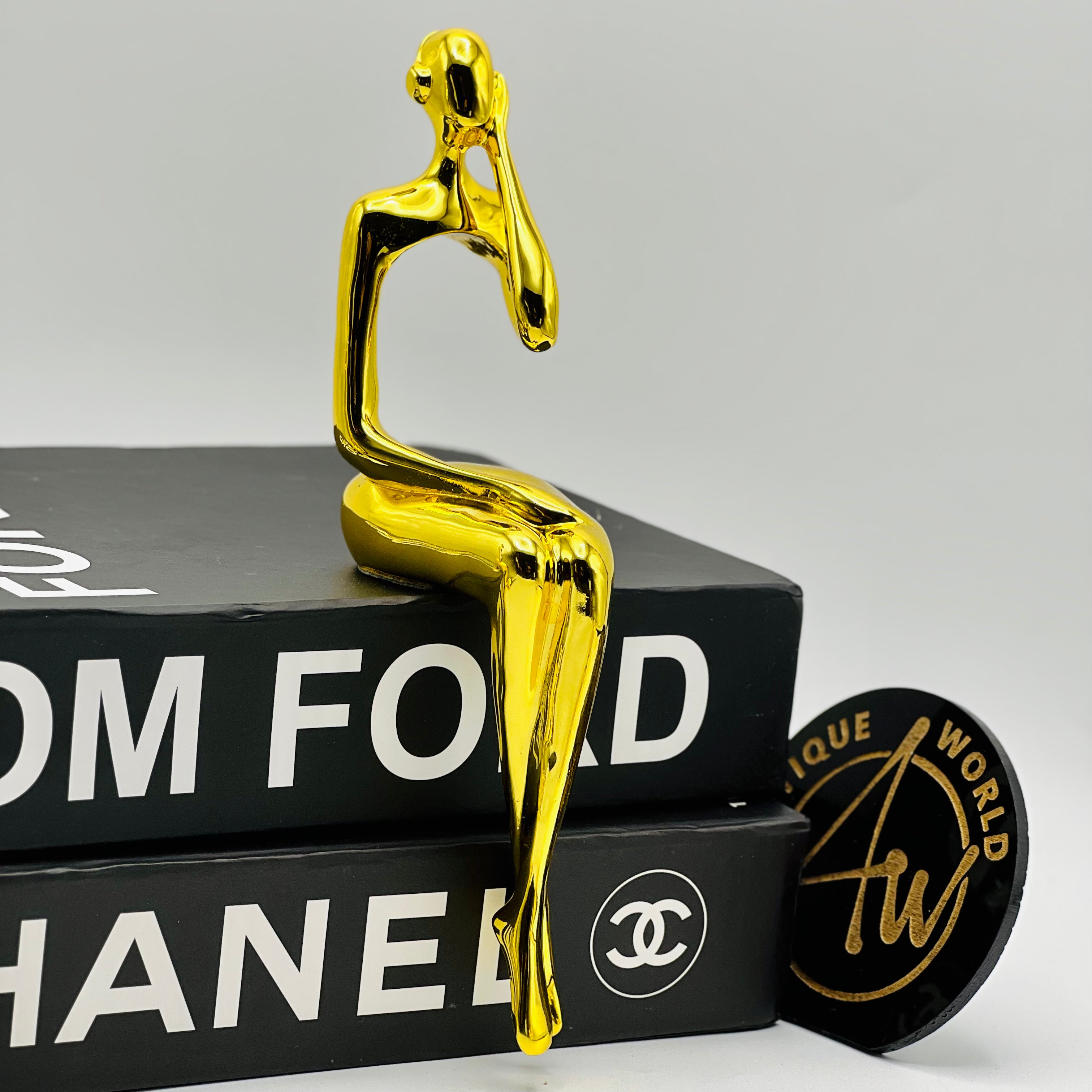 Golden Sitting Thinker Sculpture