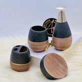 Self Textured Bath Set With Wooden Pattern - 4pcs