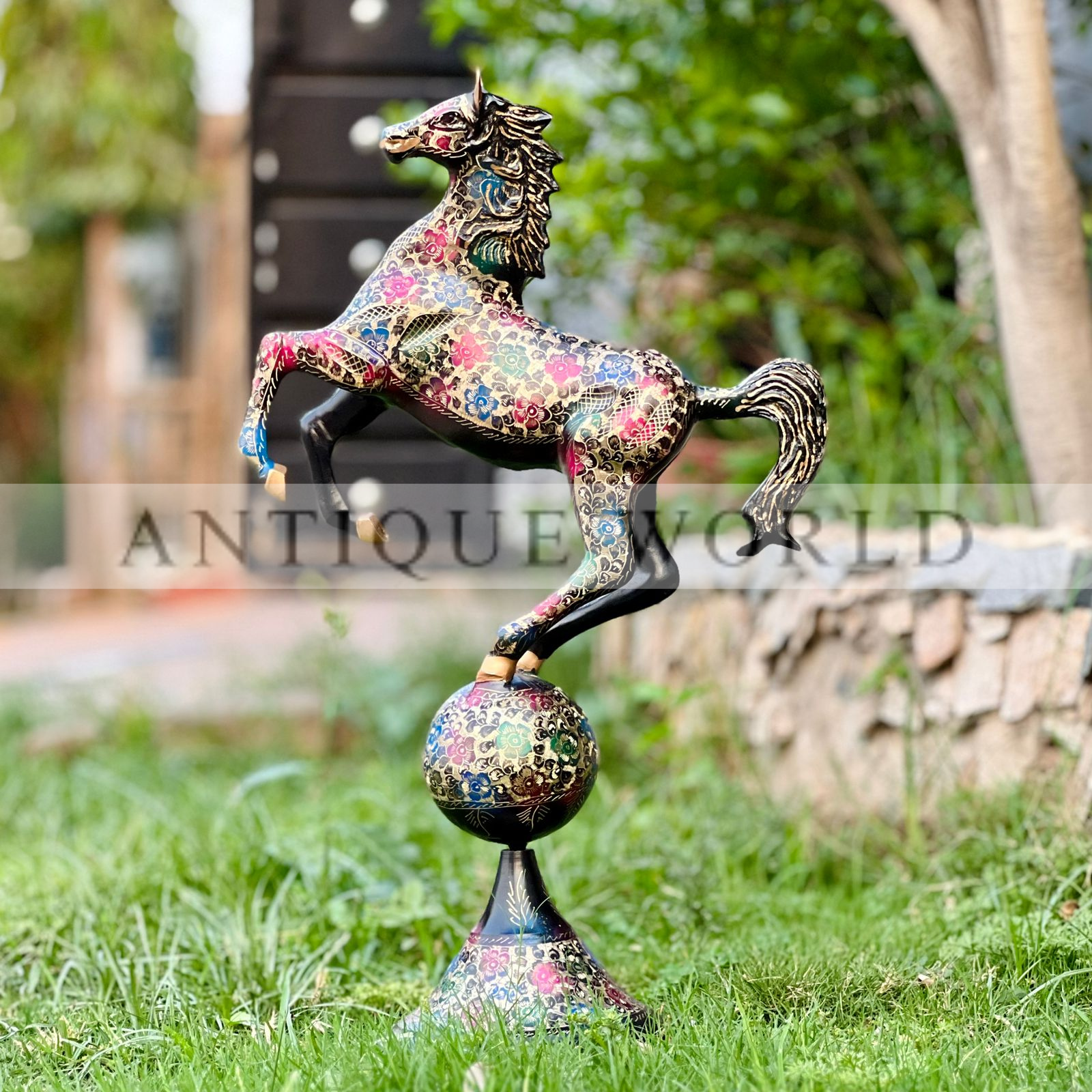 Antique Naqshi Art Brass Horse Sculpture