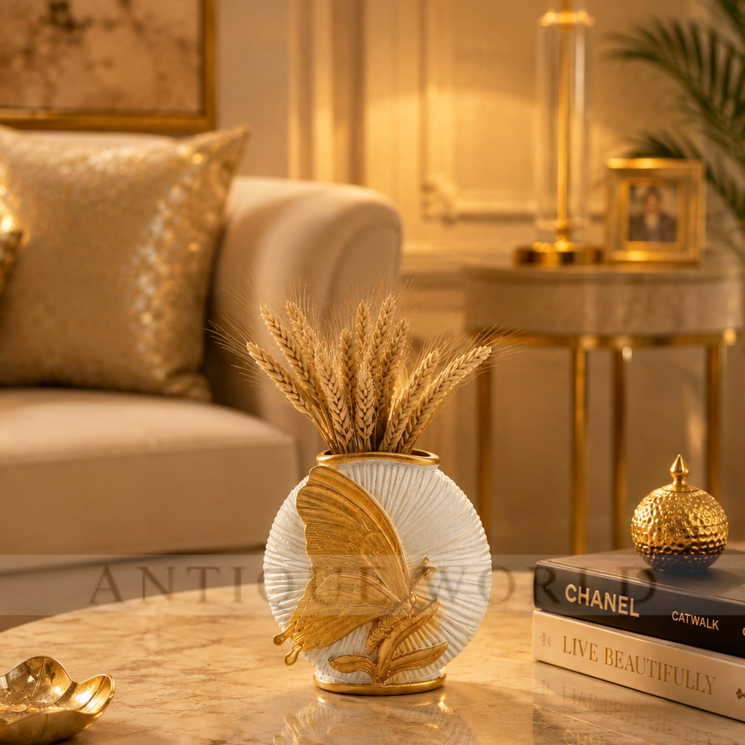 Luxury Black & Gold Butterfly Accent Vase