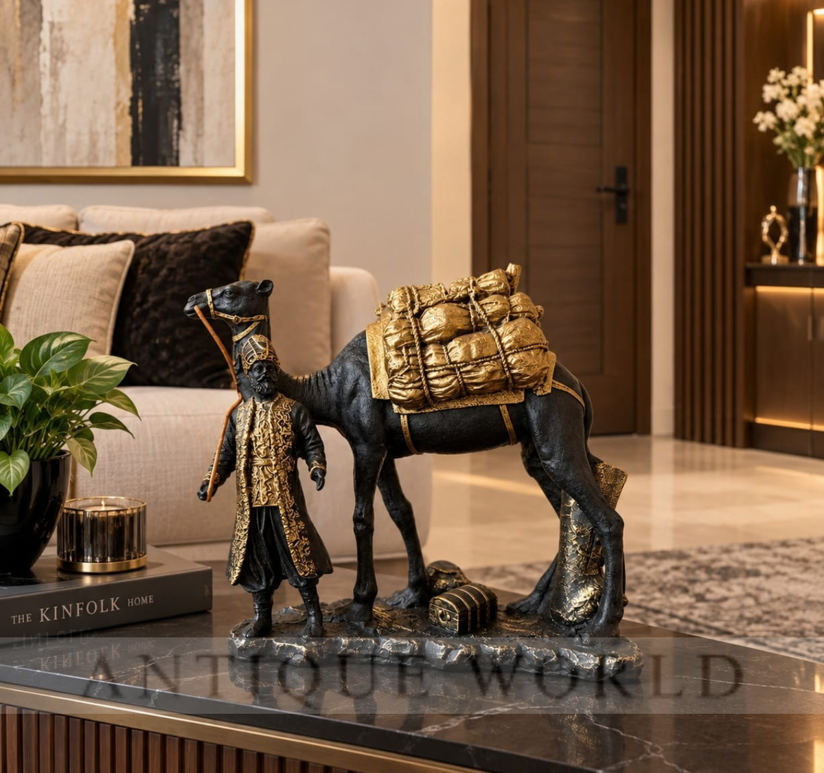 Traditional Traveler & Camel Statue with Treasure Load