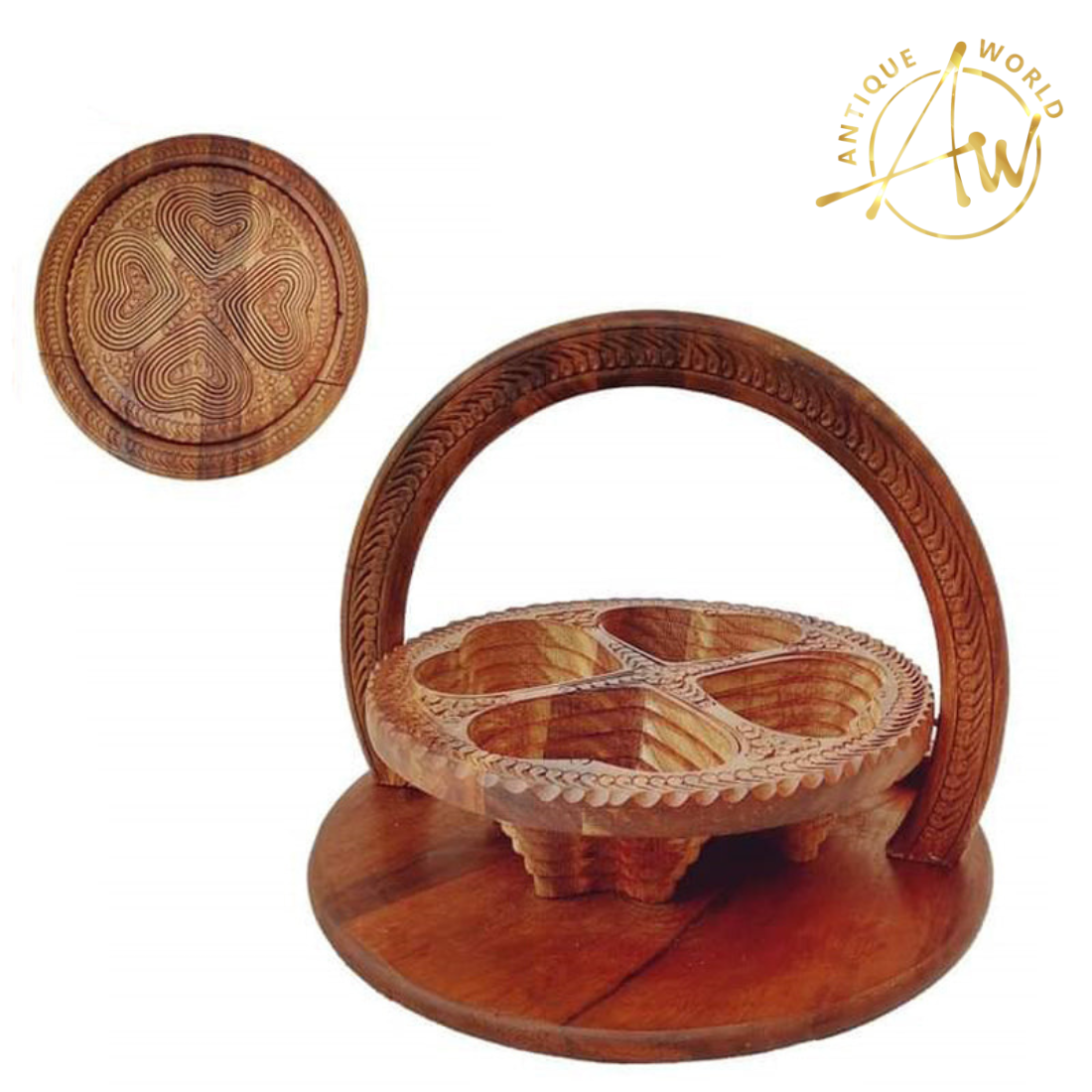 Wooden Fold-able Dry Fruit Basket 
(4 compartment)