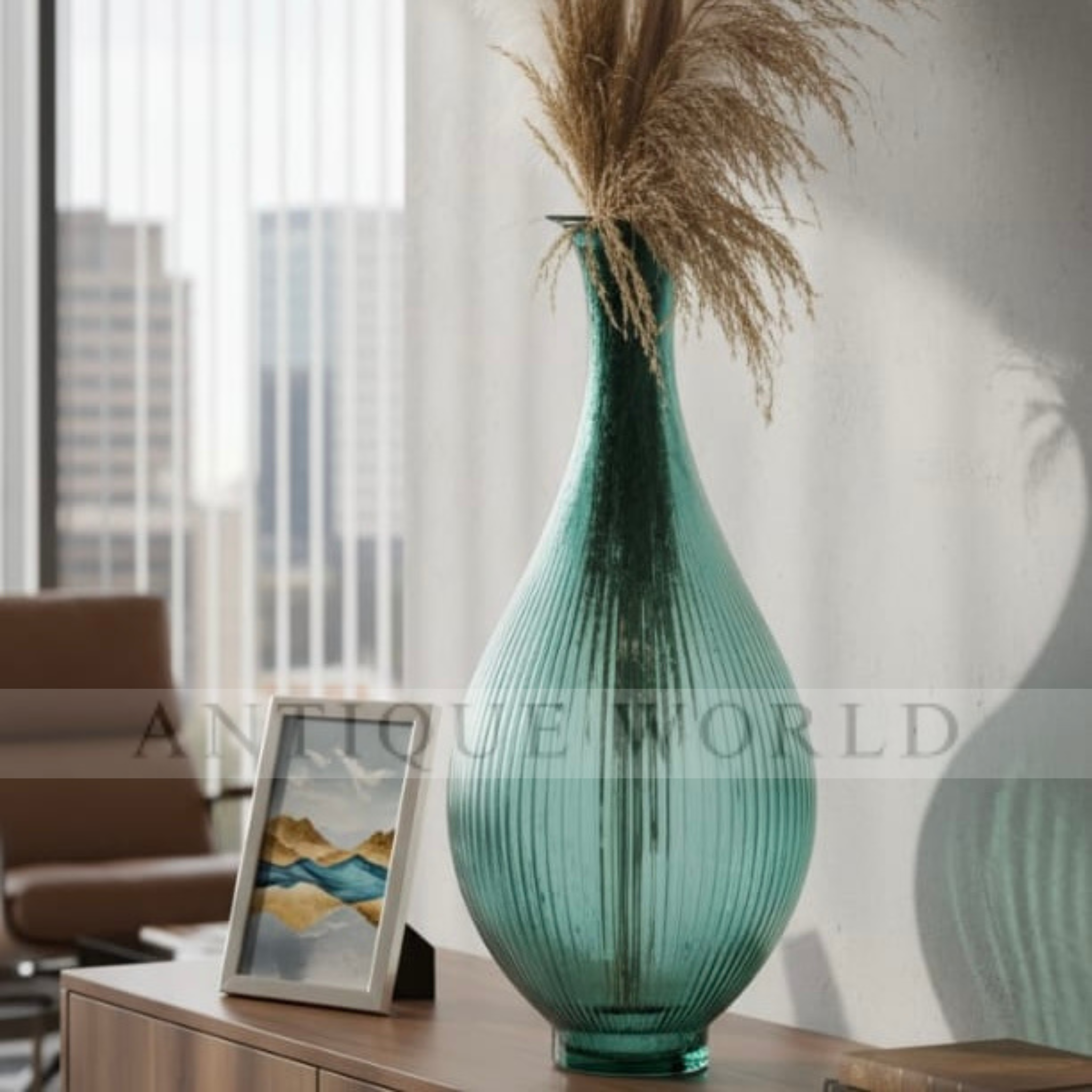 The Ribbed Teal Glass Vase