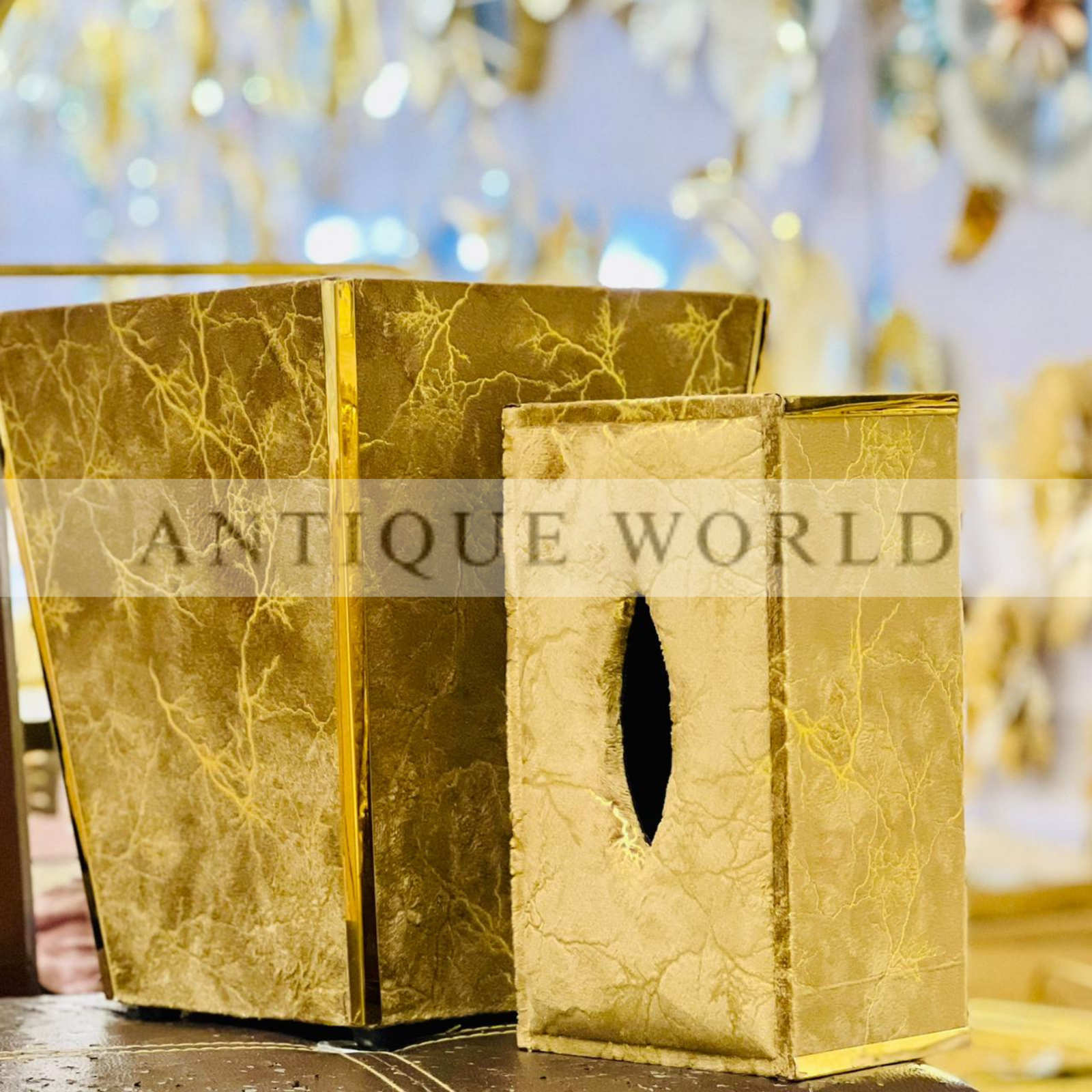 Velvet Fabric  Tissue Box with Dustbin