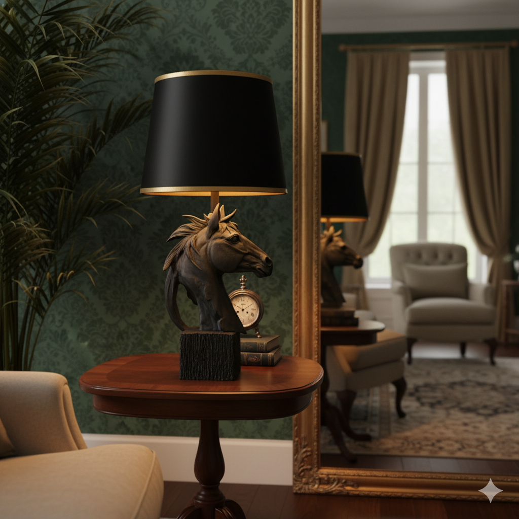 MATT BLACK STALLION HORSE LAMP