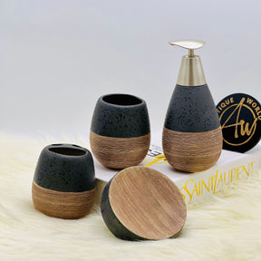 Self Textured Bath Set With Wooden Pattern - 4pcs