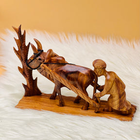 Hand Carved Wooden Farmer Sculpture