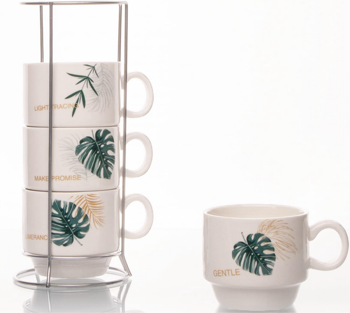 Tropical Print Mug Set of 4 with Stand