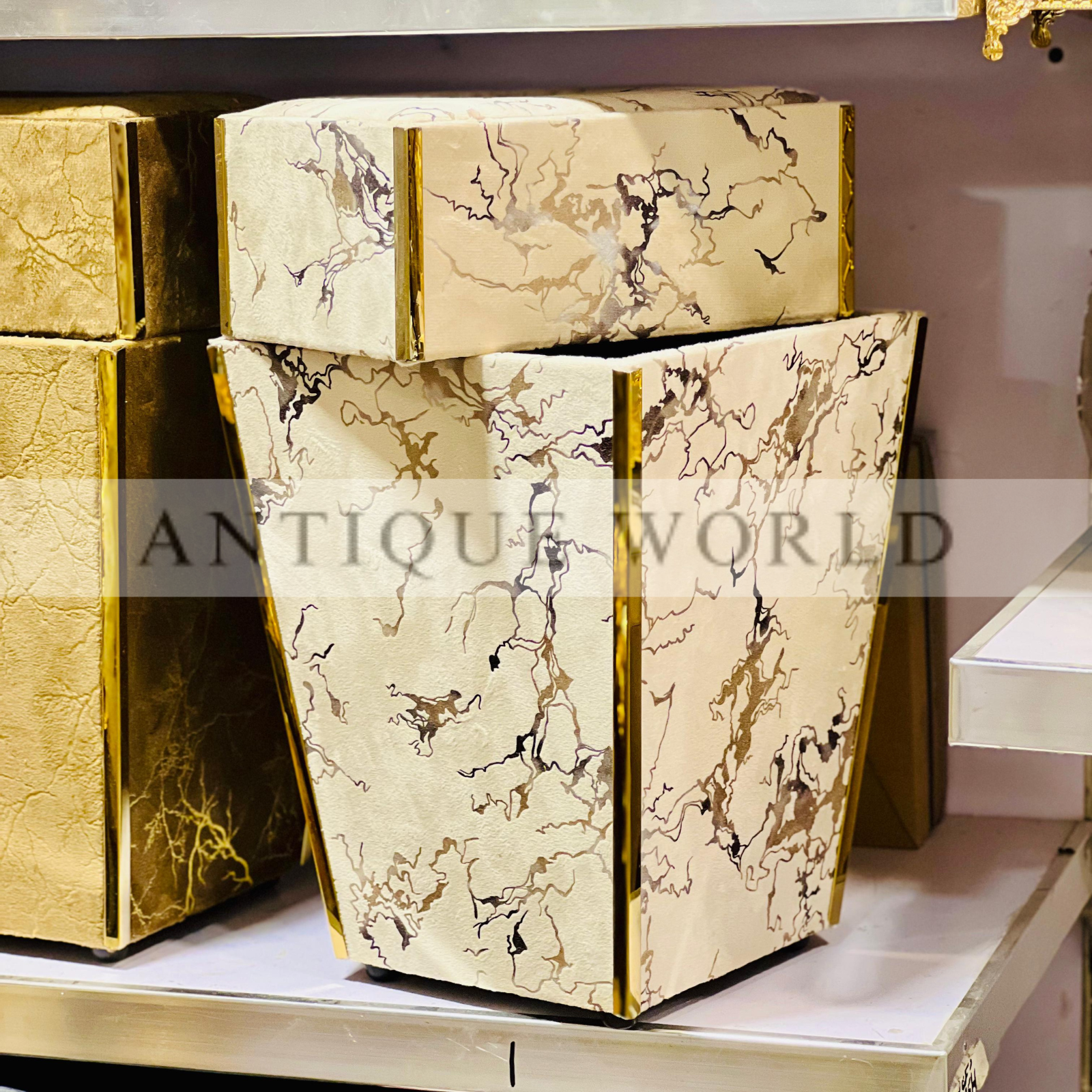 Velvet Fabric  Tissue Box with Dustbin