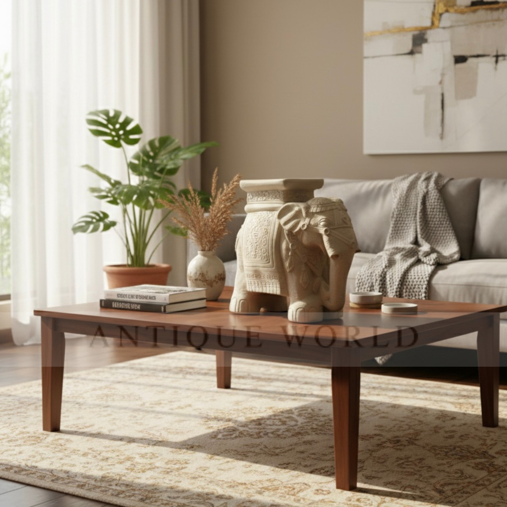 Hand-Carved Decorative Elephant Pedesta