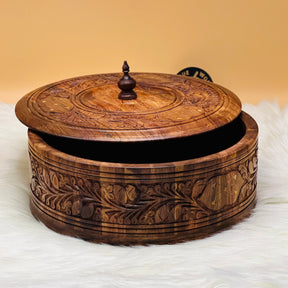 Wooden Carved Hotpot & Dry Fruit Box ( 2 in 1)