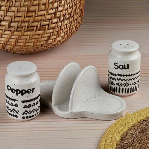 Ceramic Salt Pepper Container Set with Tray