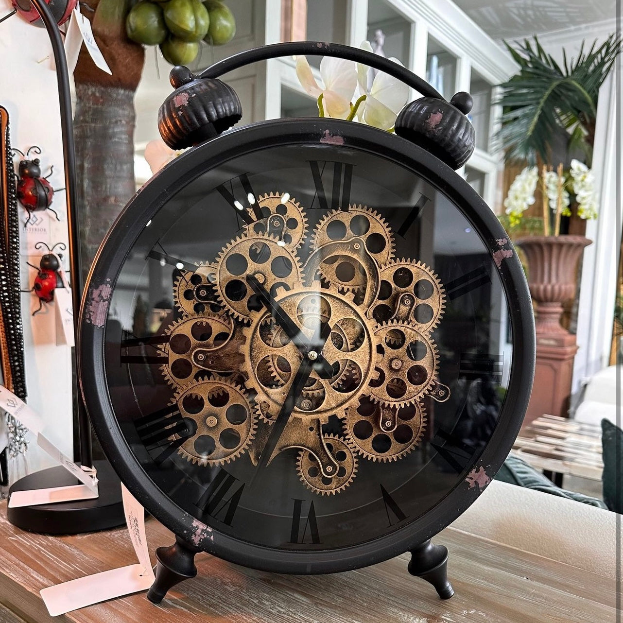 Sleek Black & Brass Gears Wall Clock