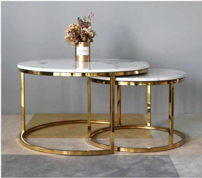 Stainless Steel & Marble Top Table Set