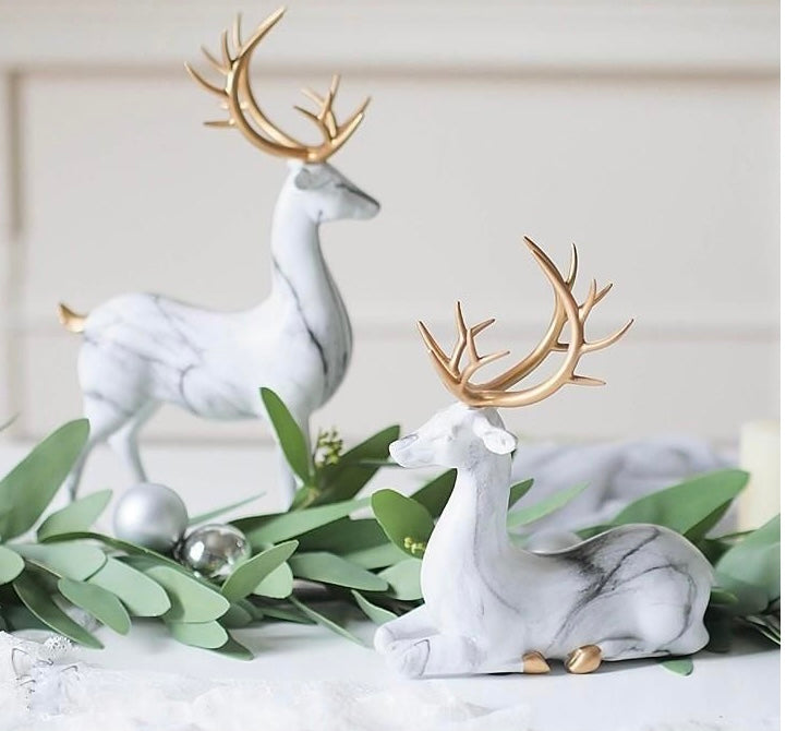 Imitation Marble Deer Ornament ( set of 2 )