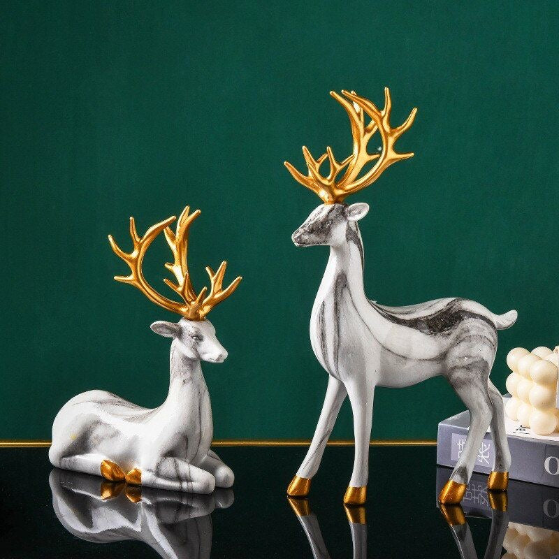 Imitation Marble Deer Ornament ( set of 2 )